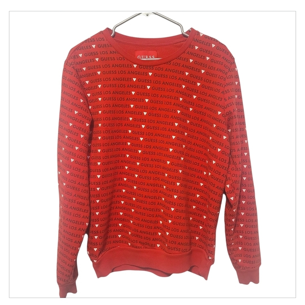 Guess Logo Sweatshirt Red Crewneck Womens Large Y2K Streetwear - Picture 2 of 5
